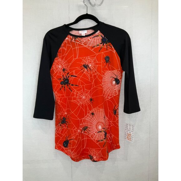 LuLaRoe Randy XS Halloween Raglan Tee With Spider & Web Print NEW - Picture 1 of 4